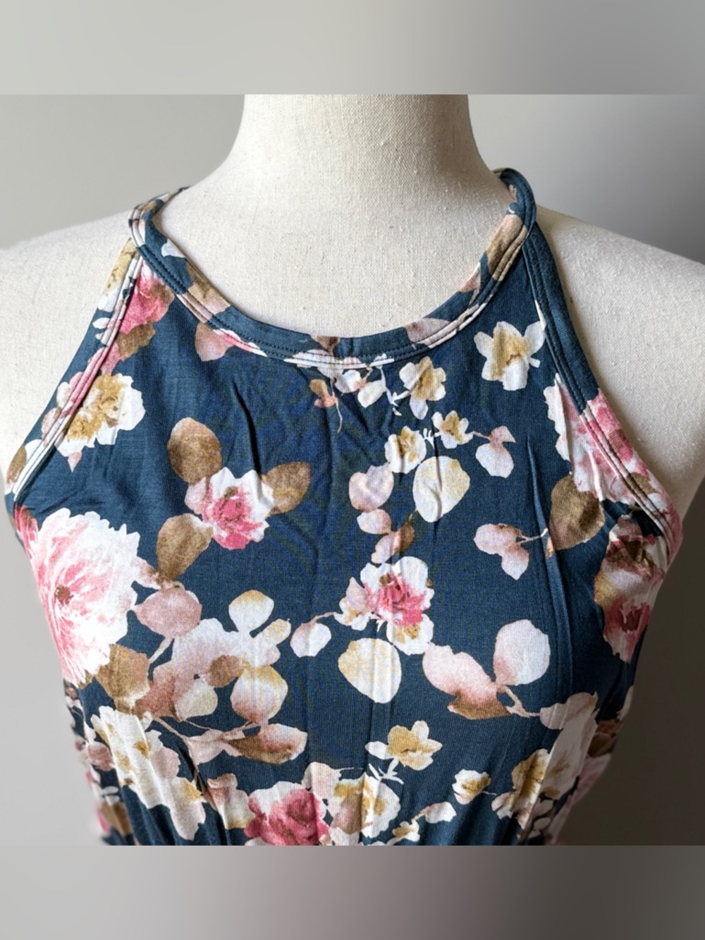 Papermoon Teal Maxi Dress with Pink & Cream Floral Print - Picture 2 of 5